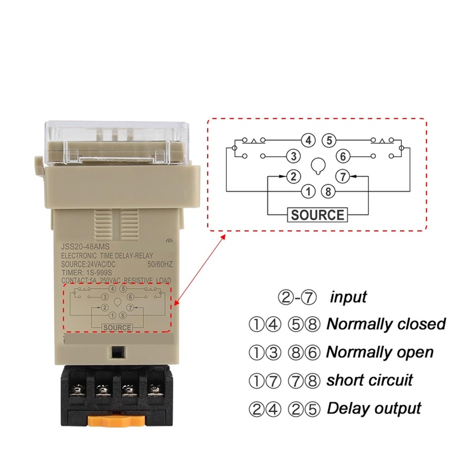 Relais Temporisé Programmable JSS20-48AMS - Affichage Numérique LED - Temporisation 0.01s à 999h - Alimentation DC24V Ou AC220V - 12