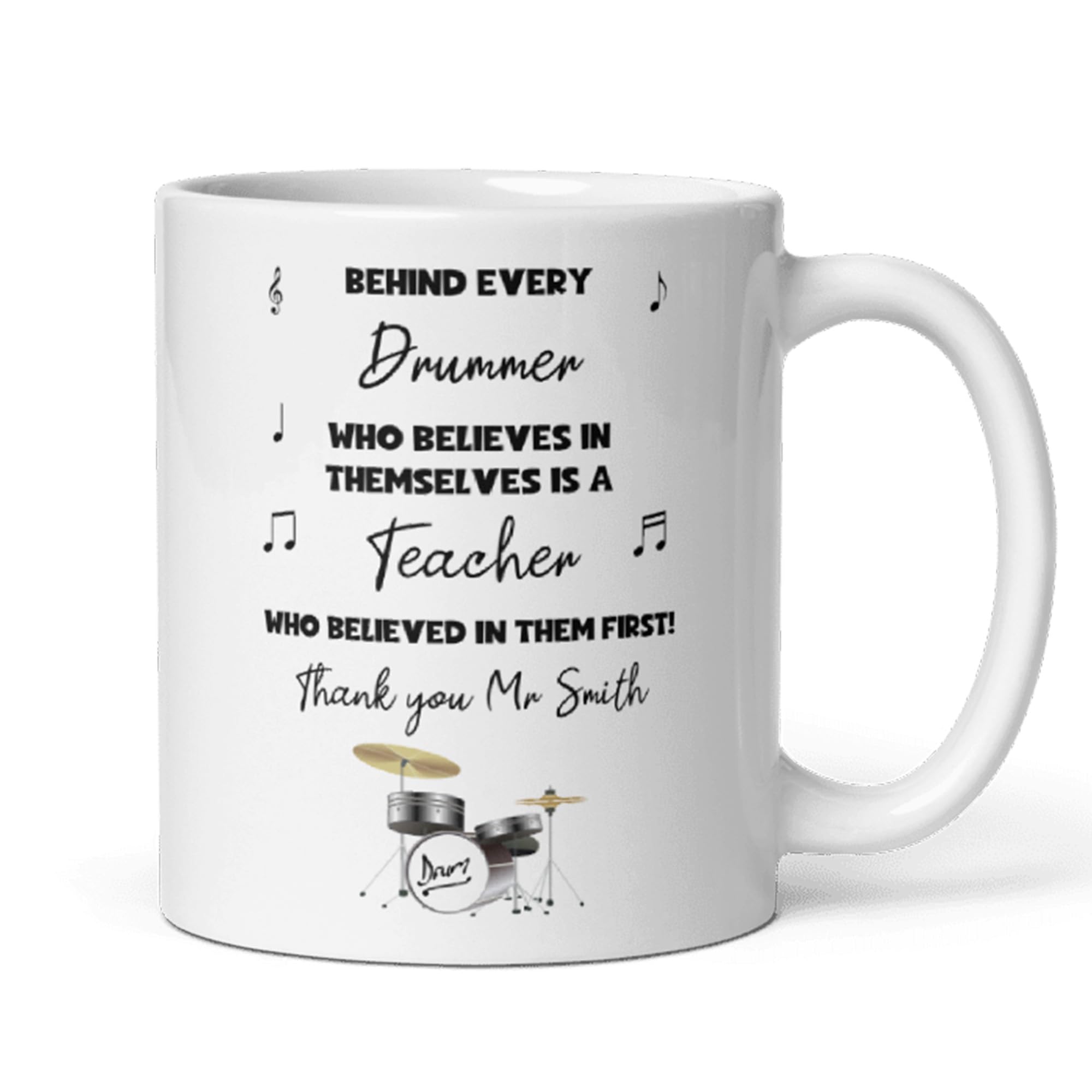 Confidently Quirky - Personalised Thank You Drum Teacher White Mug, End Of Year Thank You Drum Teacher, From Drum Student Gift, Drum Teacher Christmas Present, Drummer