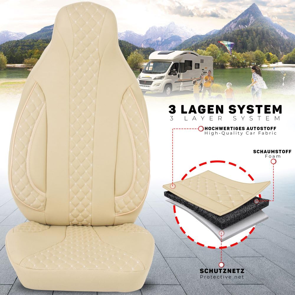 BREMER SITZBEZÜGE Coprisedili per camper compatibili con Fiat Ducato, Citroen Jumper Peugeot Boxer, colore beige | WPL405