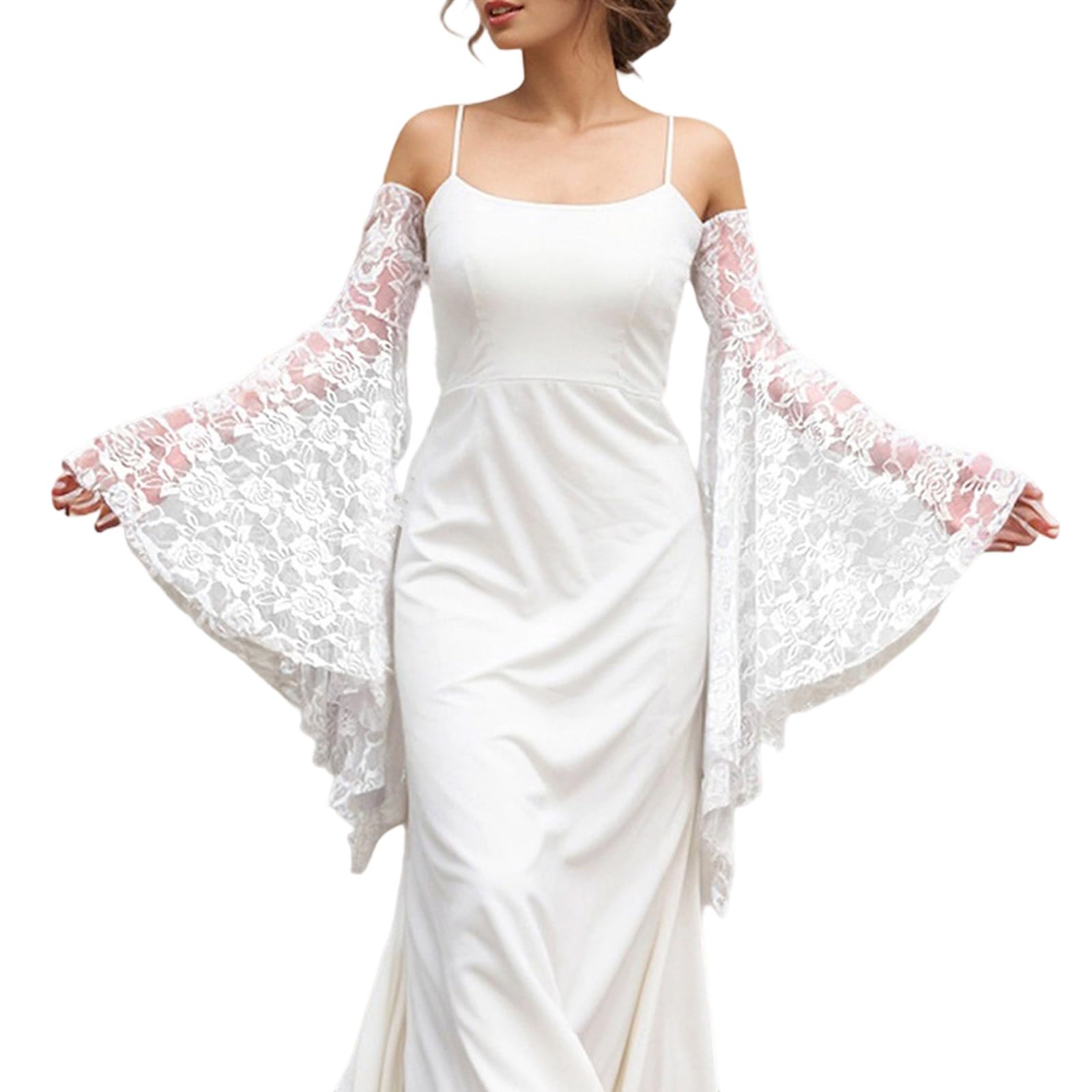 MICFENY Elegant Long Bells Sleeves Arm Coverage Gloves with Lace For Bridal Outfit And Formal Event Dressingup