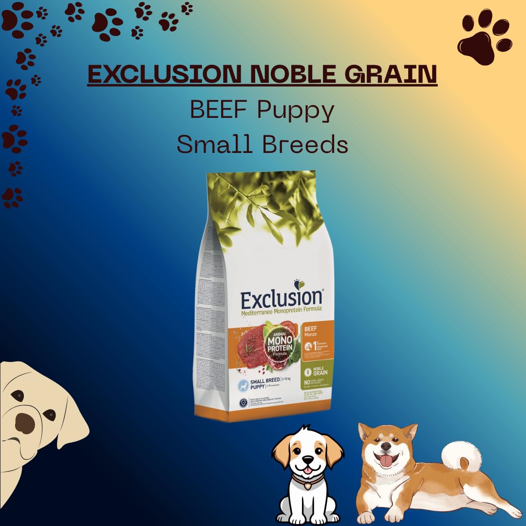 EXCLUSION Mediterraneo Noble Grain Puppy Beef Small Breeds sabor carne | Alimento seco completo para perros cachorros de talla pequeña de todas las razas, monoproteico, 1 paquete de 7 kg