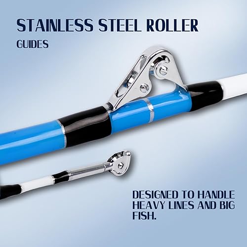 Miniatura 3 de Fiblink Caña de pescar de agua salada, caña de arrastrar resistente para barco convencional, barra de pie de mar profundo con guías de rodillos
