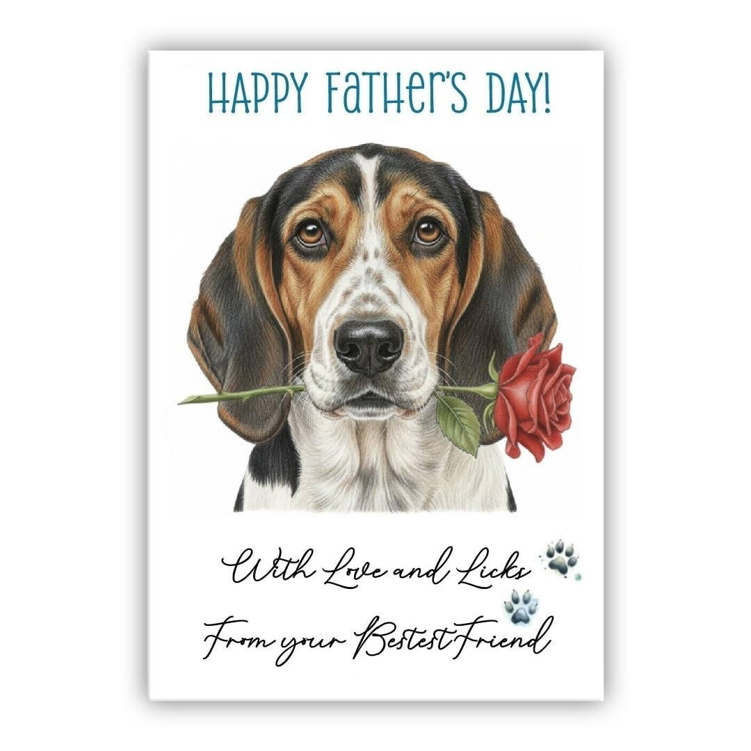 Father’s Day Card From the Dog – Cute Fathers Day Pet Card – “With Love and Licks” – Multiple Breeds Available (• English Foxhound)