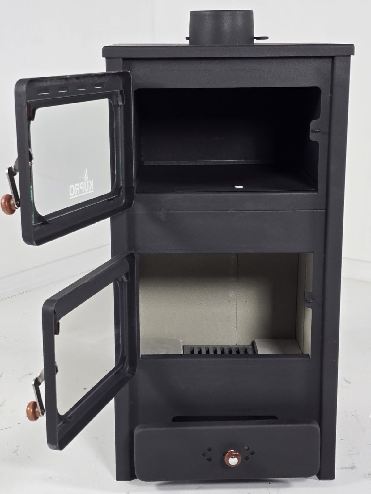 graziosa stufa a legna di lusso, tipo camino, per riscaldamento diretto, con forno, 11 KW