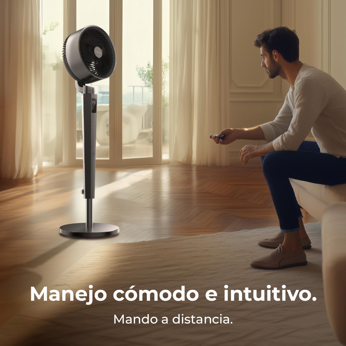 Cecotec Ventilatore da Piantana Circolatore d'Aria Energysilence 2400 Cyclone Noir. 40W, Potente Circolazione d'Aria, 24 Velocità, Oscillazione 120º, Telecomando, Timer 12h, Schermo LED Tattile