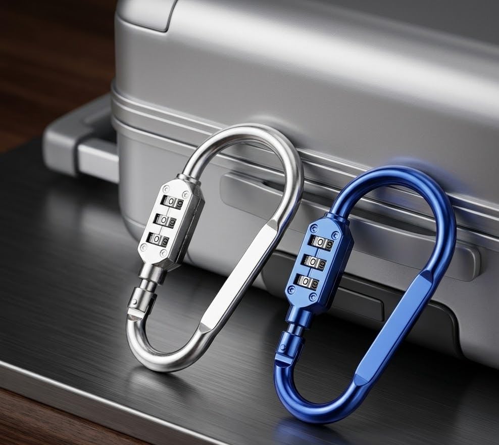 Packcy 3 Digit Combination Carabiner Hook Lock, Lightweight Aluminum Resettable Password Padlock for Backpack, Suitcase, Gym Locker, Travel, Camping & Everyday Security (2 Pc)-image-18