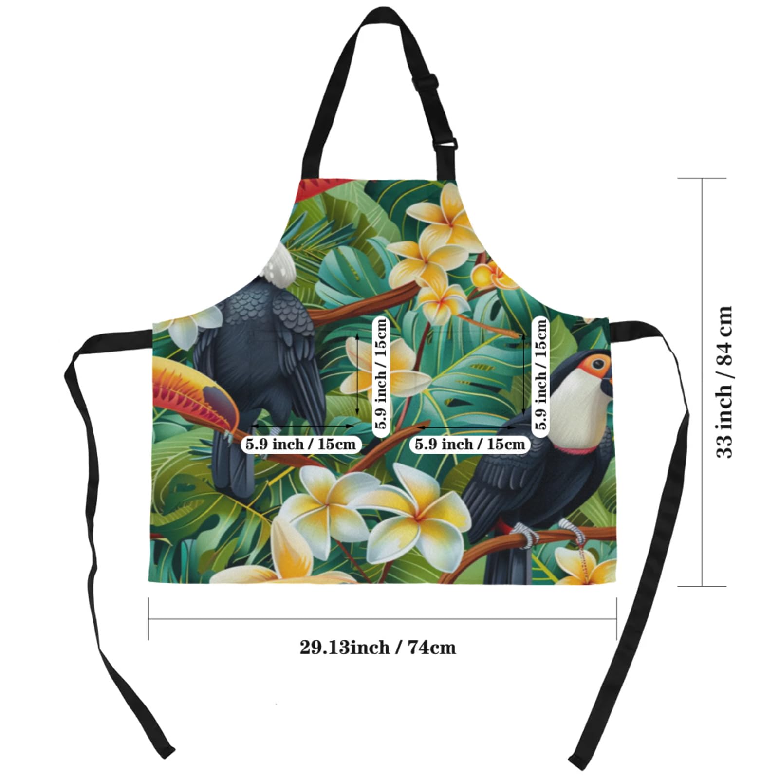 Aglebo Flowering Plants Bird Tropical Chef Apron with Pockets Adjustable Shoulder Strap Waterproof Cooking Apron for Kitchen Baking Gardening Pottery Painting