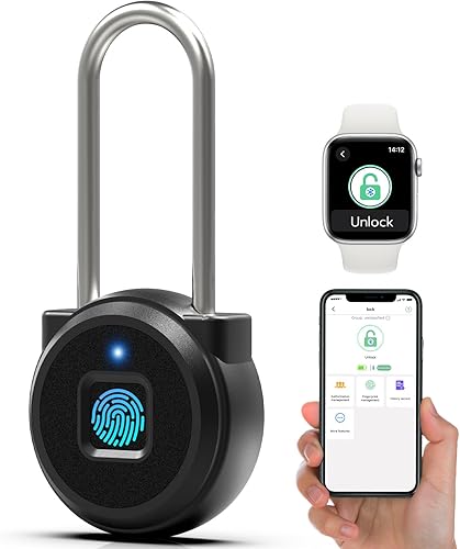 Miniatura 8 de Candado de huellas dactilares, casillero de gimnasio con aplicación Bluetooth para reloj iOS, candado biométrico inteligente sin llave, impermeable