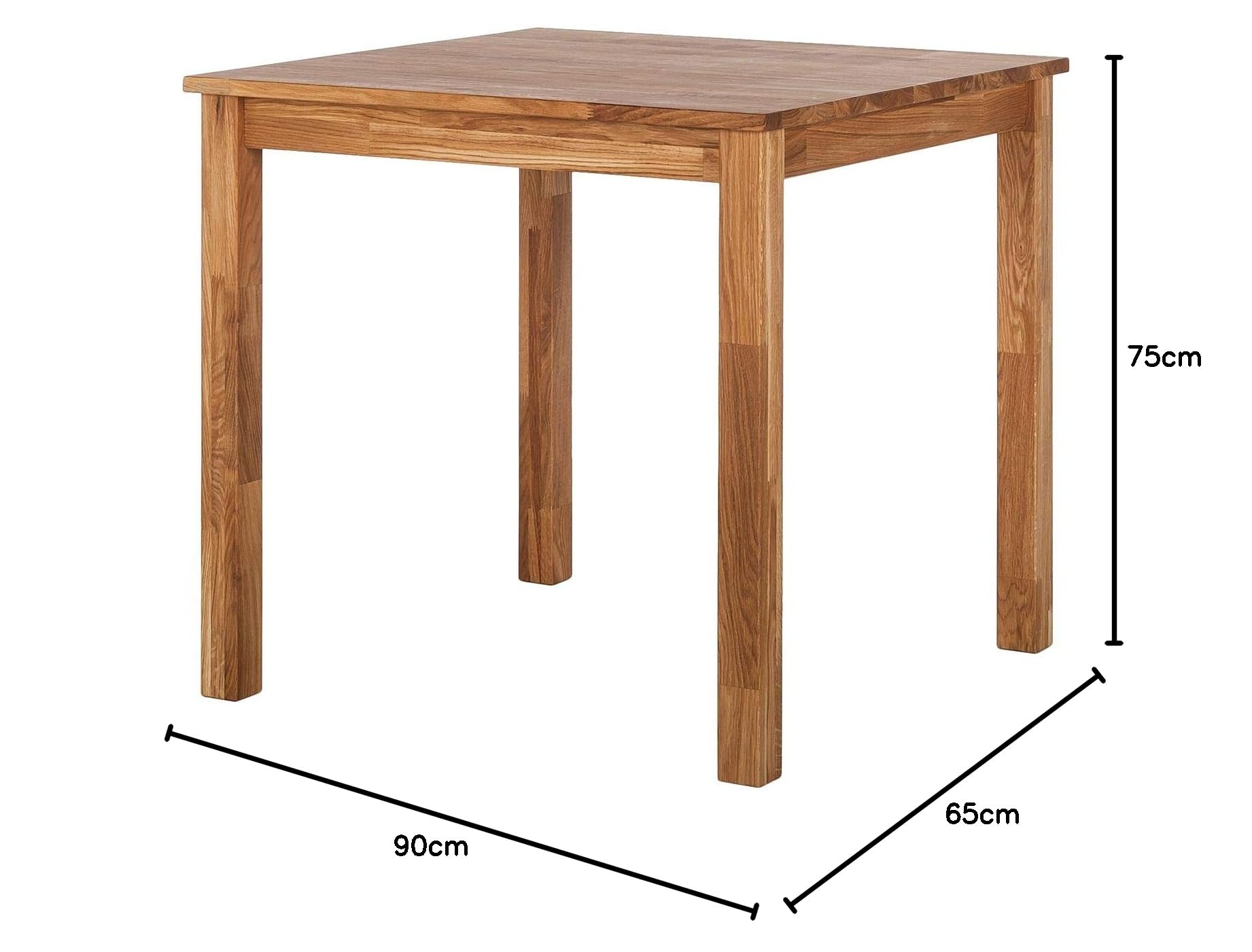 NORDICSTORY Esstisch für 4 Personen, Massivholz Eiche, Nordischer Stil oder Skandinavisch, für Wohnzimmer oder Küche, Eiche natur, 90 x 65 x 75 cm