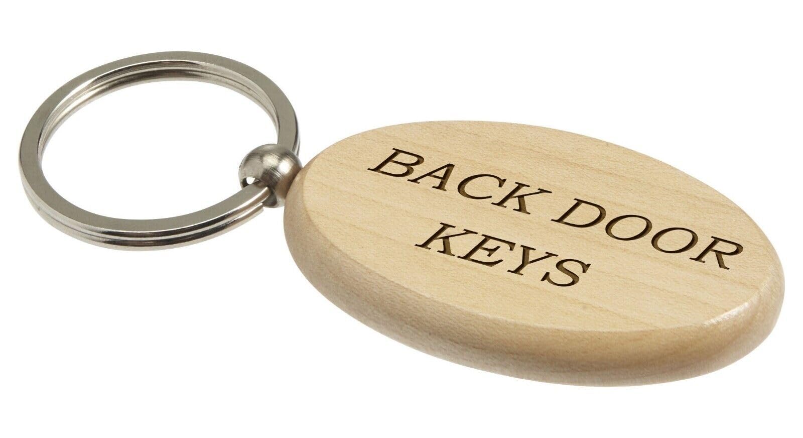 County Engraving Men's Silver Back Door Oval Wooden Keyring Key Ring