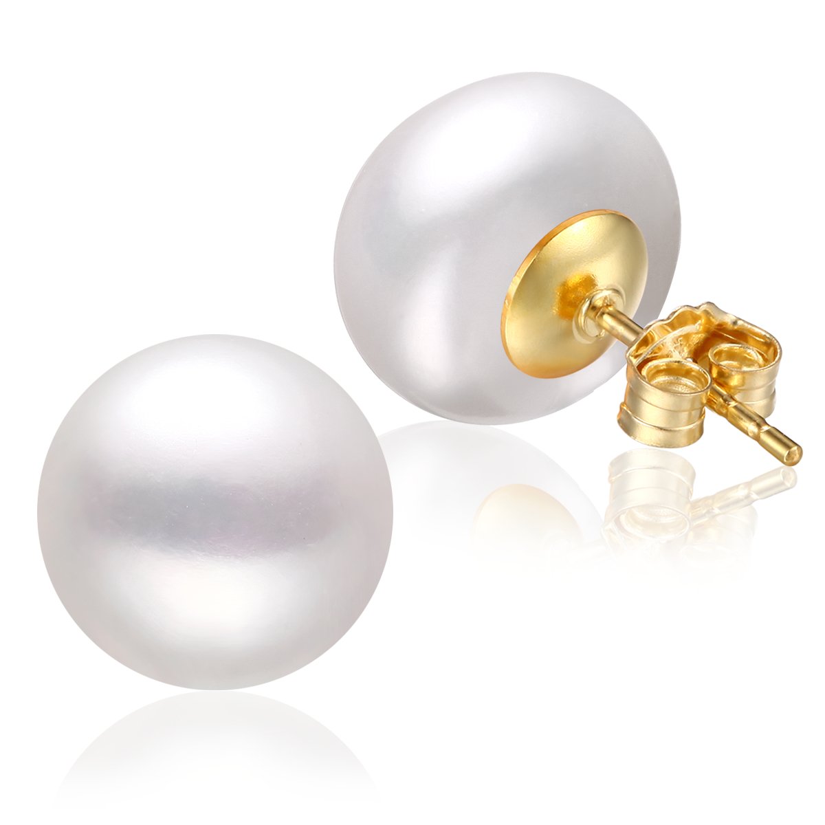 YAN & LEI 14K Gold Filled 5.5 to 10 MM Freshwater Cultured White Pearl Button Shape Stud Earrings