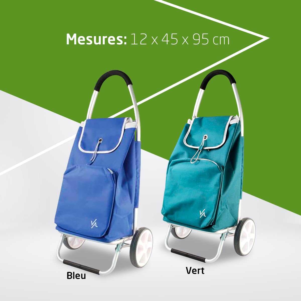Amig - Chariot de Courses à 2 Roues - Sac Ajustable - Aluminium léger - Charge maximale : 15 kg - Capacité : 50 L - Dimensions : 95 x 45,5 x 12 cm - Couleur : Vert