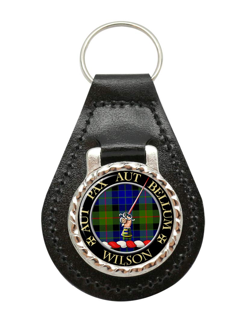 Giftshop Uk Unisex Black Leather And Silver Metal Wilson Gunn Scottish Clan Leather Key Fob