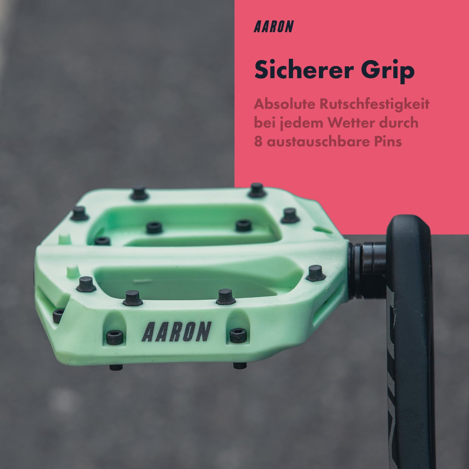 AARON Dirt MTB Pedale aus ultraleichten Nylonfasern mit abgedichtetem Industrie-Kugellager - rutschfest durch 8 austauschbare Pins - Plattform Fahrradpedale für Dirtbike, E-Bike, Downhill, Trekking