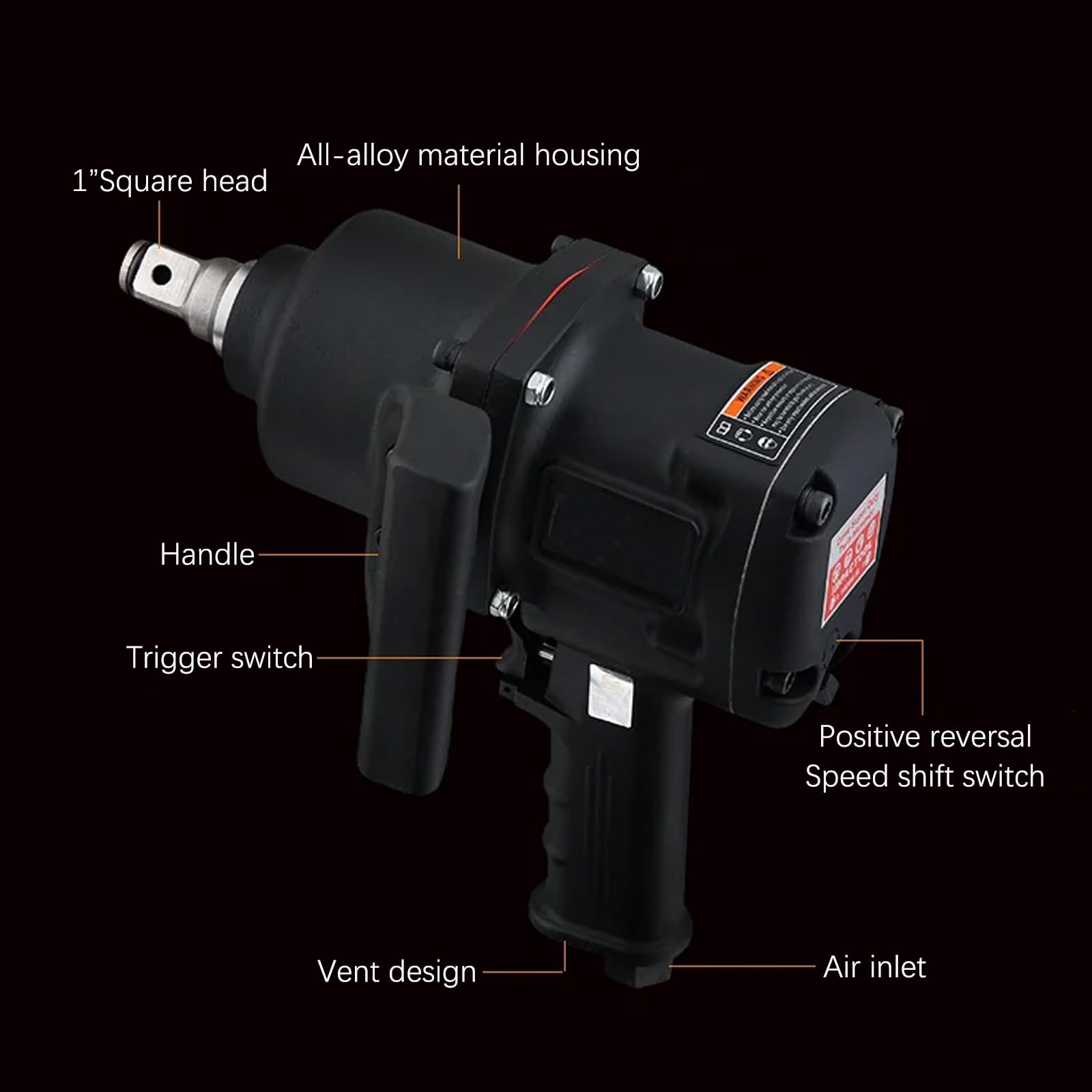 Llave de aire neumática de 1 pulgada, llave de reparación de gran par de torsión,conjunto de llaves de impacto neumáticas con maletín de transporte, 2800N de par, presión máxima de aire 17.6 lbs