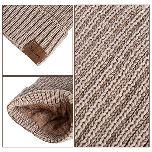 Nertpow Beanie Hat For Men And Women, Winter Warm Fleece Lined Thermal Trendy Thick Knit Skull Cable Cuff Cap (Stripe Beige&Khaki) #TOP3