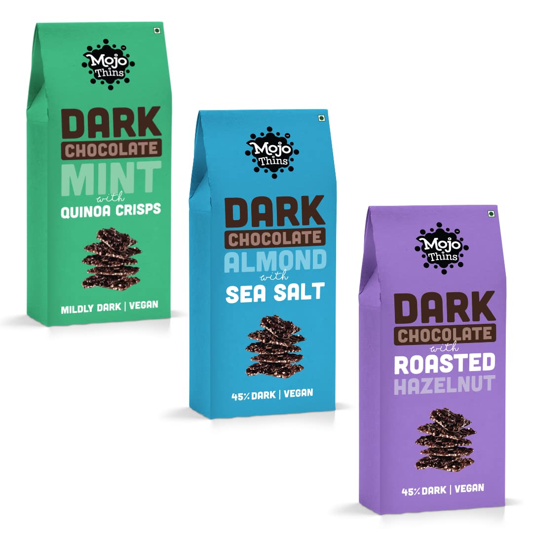 Mojo Bar Thins Dark Chocolate Mint, Almond & Hazelnut - Combo of 3 (Vegan, Portion Controlled), 324 GM (B08BQ95PLJ) Amazon Price History, Amazon Price Tracker