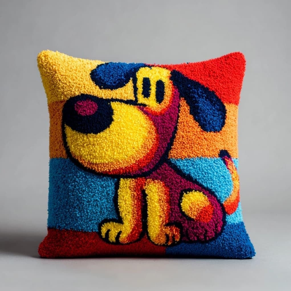 Henypt Latch Hook Pillow Craft Kit 43x43cm,Cute Cartoon Dog
