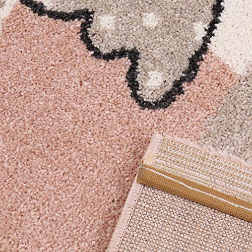 VIMODA kinderteppich kinderzimmer Flauschiger Baby Teppich Happy Schaefchen Kinder Jugendzimmer Rosa, Maße:80x150 cm