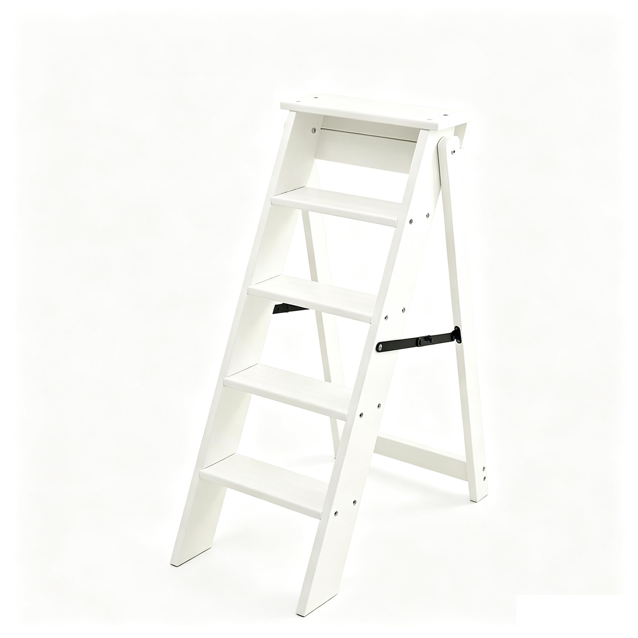 Moveable 5 Steps Stepladder Multifunction Wooden Ladder Stool Folding