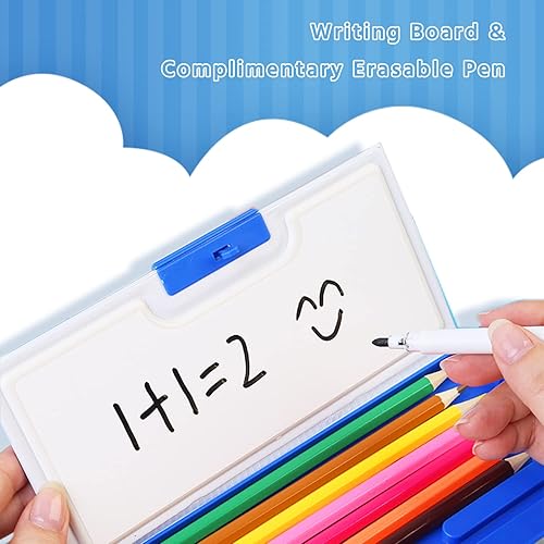 Miniatura 10 de Paquete de 2 estuche multifunción desplegable para niñas y niños, lindo organizador de dibujos animados con cerradura, sacapuntas, horario, pizarra