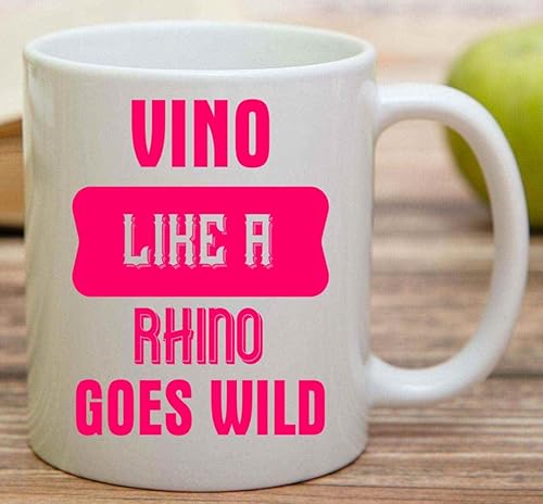 Miniatura 5 de Inspirational Gift Wine Lover's Cartoon Style Vino Rhino Quote Gift- Colorful 11 Oz White Ceramic Coffee Mug