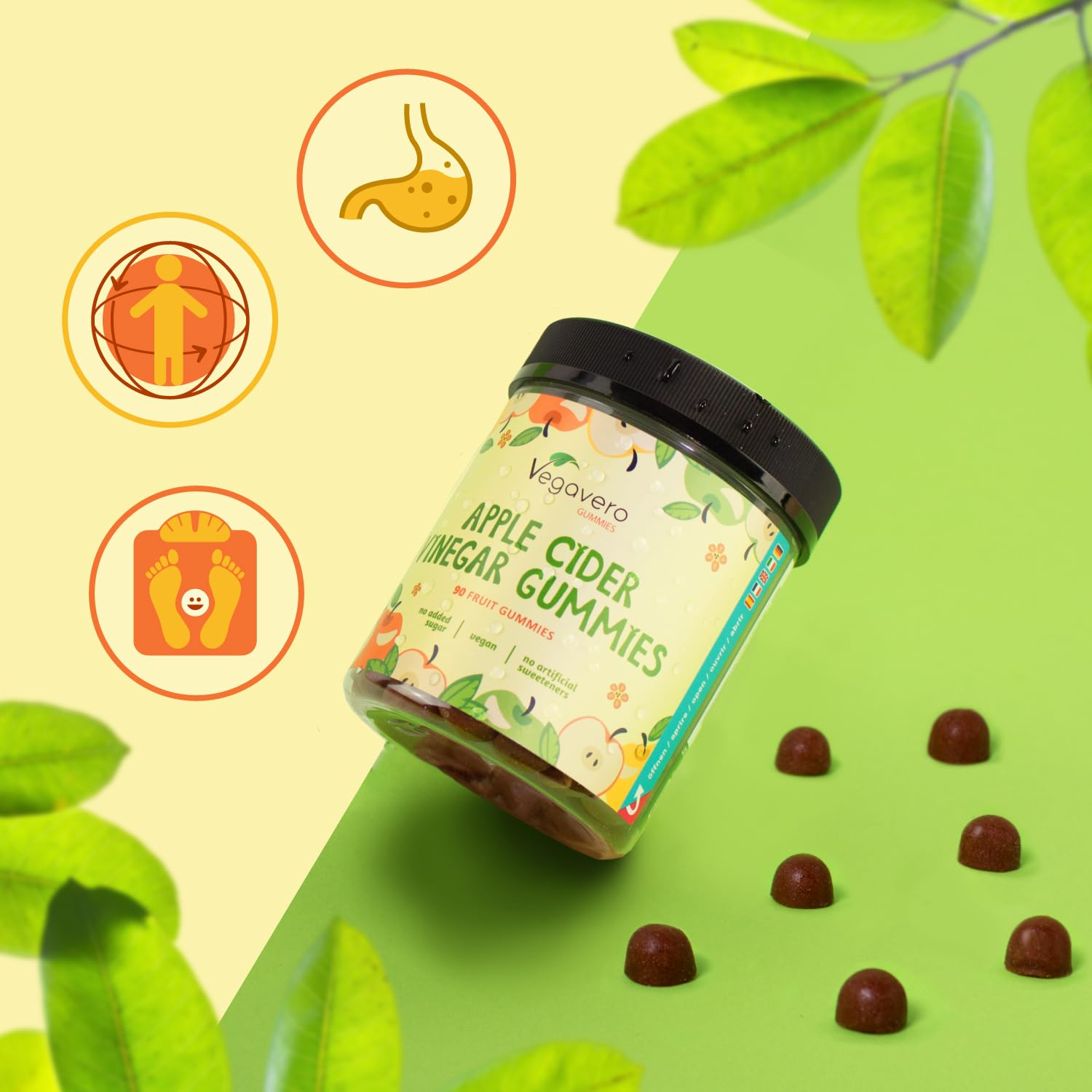 Vegavero Gominolas Vinagre de Sidra de Manzana 450mg Keto ACV Gummies Sin Azúcar Vegano