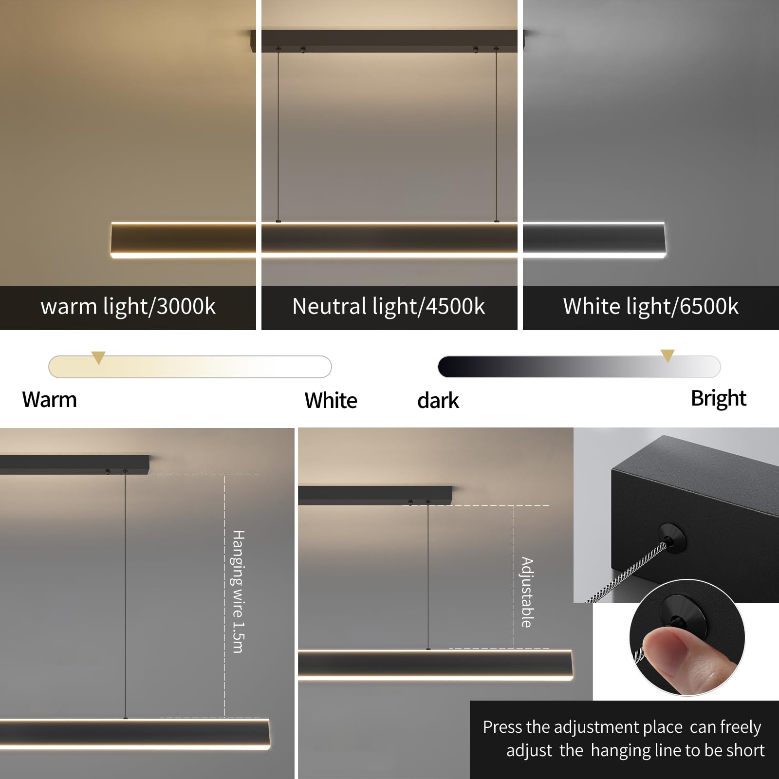 Mikeru 120cm Dimmerabile Moderna Lampada a Sospensione Lampadario Luce 10% -100% Luminosità Regolabile Con Telecomando Lampada a Isola Della Cucina Con 3000K/4500K/6000K 3 Colori per Sala Da Pranzo