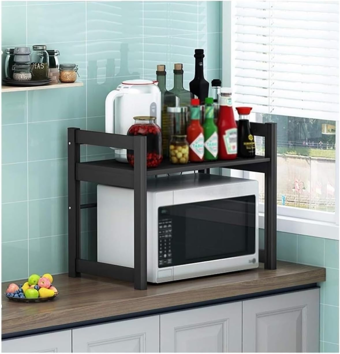 Modern Kitchen er's Rack Retractable Microwave Oven Stand Single Layer Countertop STO for Rice Cooker & Kitchen tials Height 58cm & Space Saving Solut