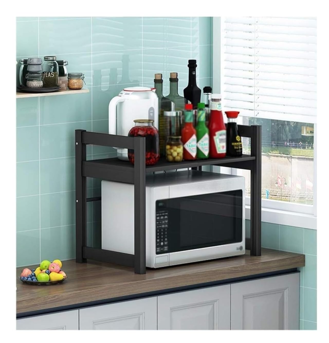 AZHKJKZH Microwave Rack Retractable Microwave Oven Rack Single Layer Kitchen Shelf Countertop Rice Cooker Storage Kitchen Furniture(Height 58cm)