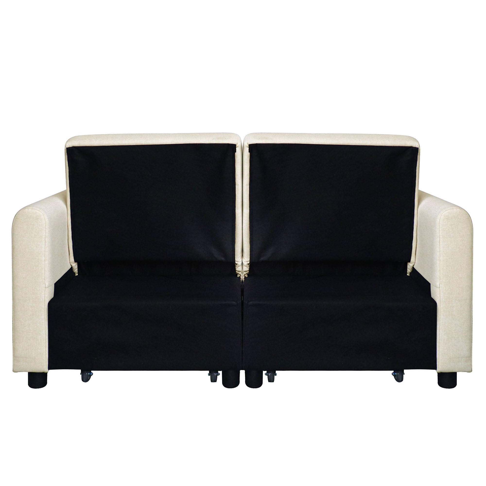 Azkoeesy Sofá Cama Extensible 3 en 1 de 2 plazas, sofá Plegable con Respaldo Ajustable y 2 Almohadas, Puerto USB, Bolsillo Lateral, para salón, Cine en casa, 142 x 83 x 85-172 cm, Tela de Lino, Beige