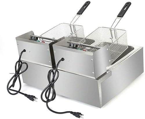 Miniatura 3 de Dual Tanks Freidora eléctrica 5000W 12L Mesa de acero inoxidable Restaurante Cocina Freidora con 2 cestas Supermercados Soportes de comida rápida
