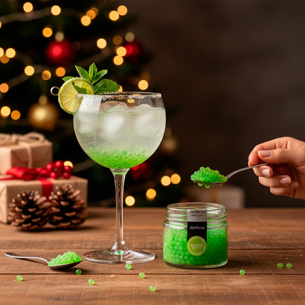 Esferificaciones de sabores. Esferas de Lima. Perlas elaboradas con lima seleccionada. Pack de 3 botes x 80grs cada uno. Perlas de Lima para combinar en sus creaciones culinarias. Productos Gourmet.