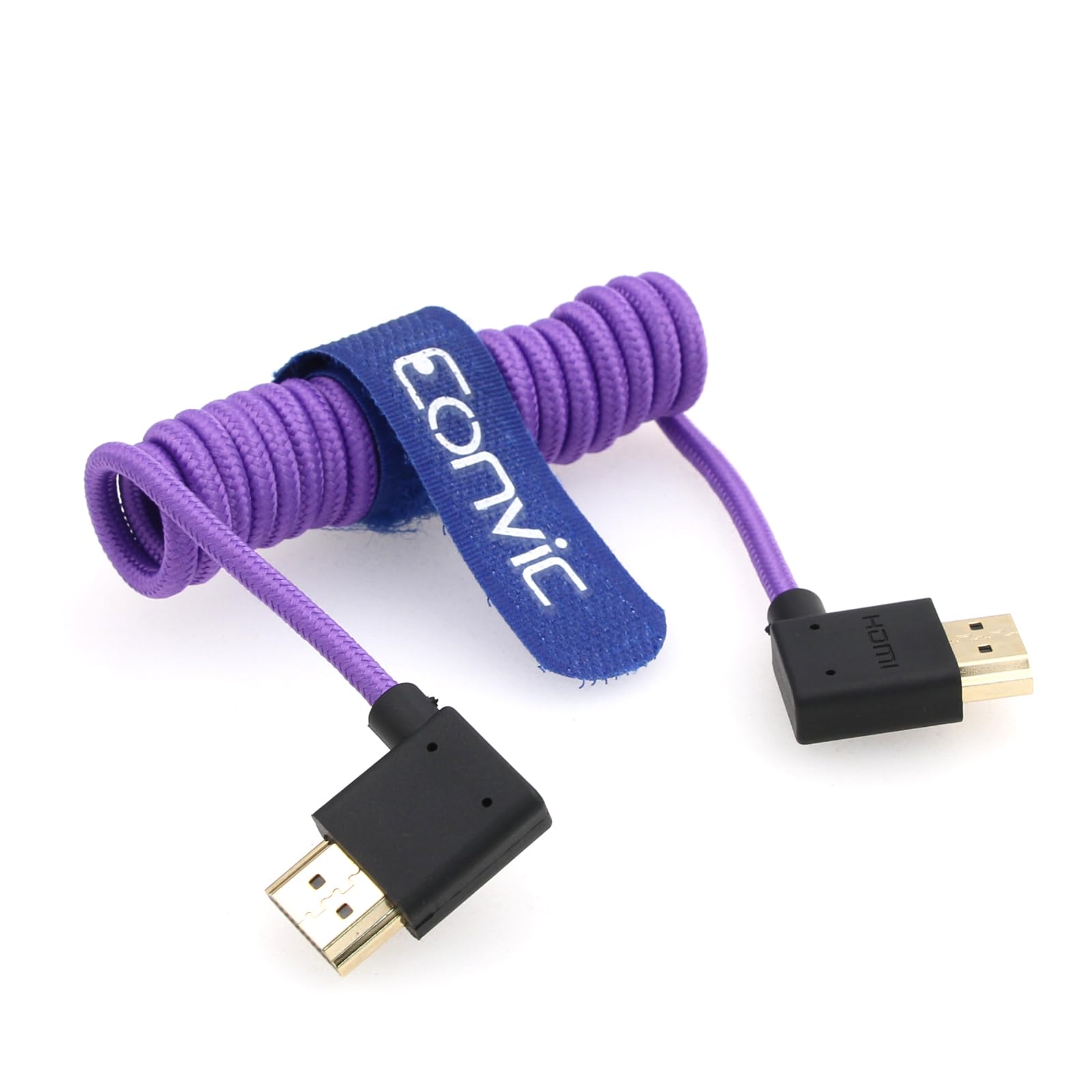 Eonvic 2.1 8K HDMI to HDMI Cable High Speed Thin HDMI Male to Male Extender Purple Coiled Cable for Atomos Ninja V Sony a7siii