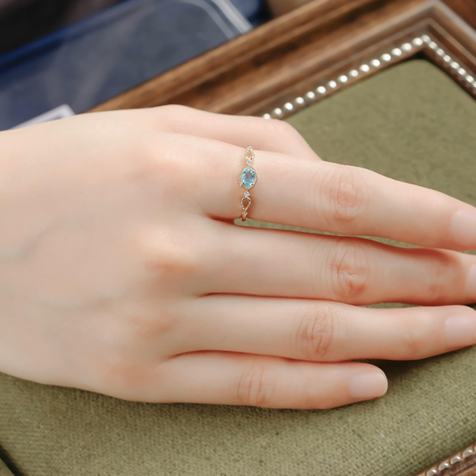 Anillo de boda oro amarillo 9 K/14 K/18 K ovalado apatite elegante filigrana pequeño