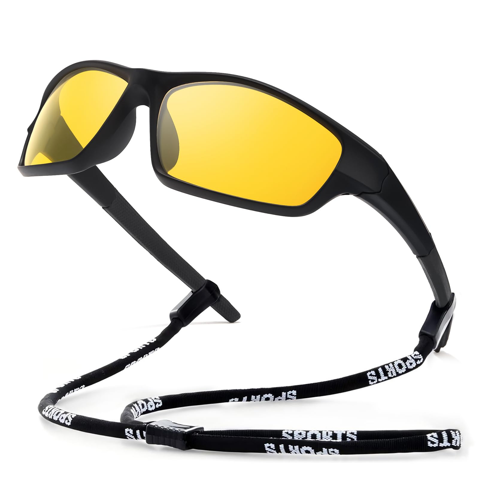 IGnaef Night Vision Driving Glasses for Men Women, Polarized Anti Headlights Glare Yellow Wrap Around Sports Glasses IF3042