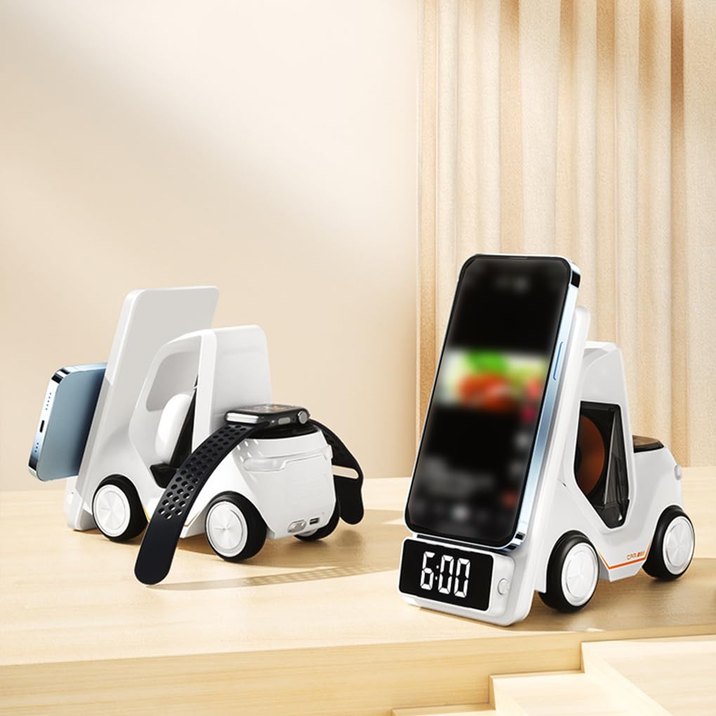 Stazione dock di ricarica rapida 5 in 1 Compatta e portatile Stazione di ricarica wireless universale ad ampia compatibilità per telefoni, Bianco