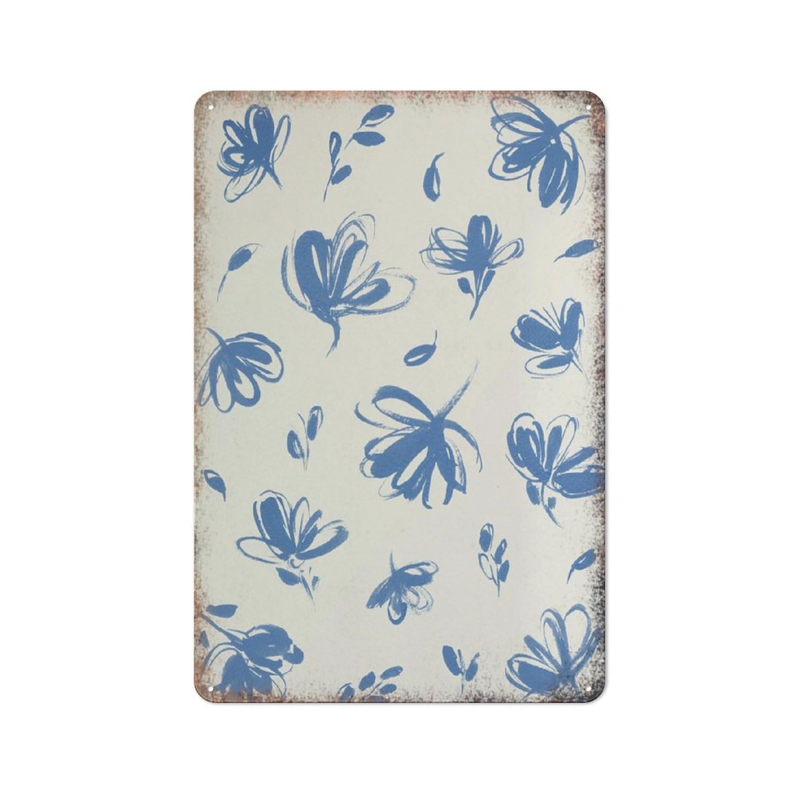 Neutral Blue Floral Art Plaque, Wildflower Aesthetic Home Wall Decor, Restaurant Leisure Area,8x12 Inch