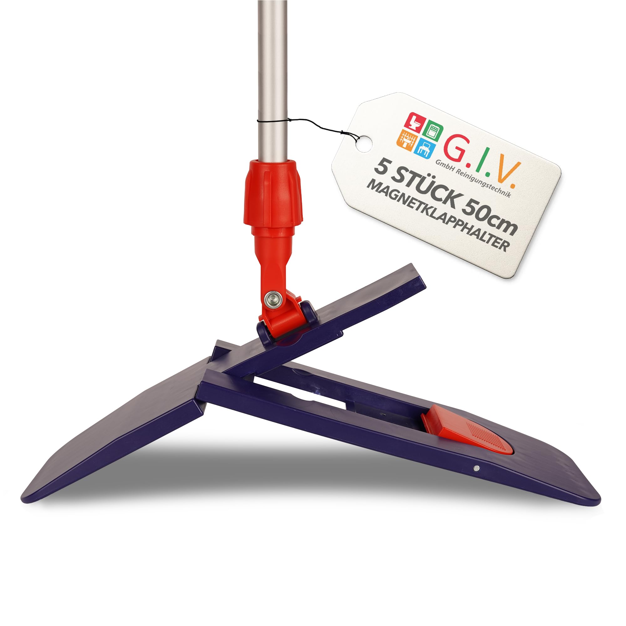 G.I.V. 5X Profi Magnet Klapphalter 50 cm, dunkelblau mit Trittmechanik & Magnetverschluss - für Taschen- & Laschenmopps - Klapphalter groß für alle gängigen Mopps - Bodenwischer für Gebäudereinigung