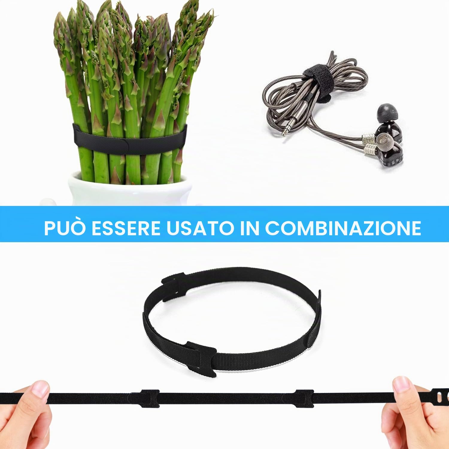 100 Fascette Cavi riutilizzabili, in 4 diverse lunghezze, 200 mm/150mm/120 mm/100 mm, Nylon Fascette nere, per casa, ufficio, ufficio