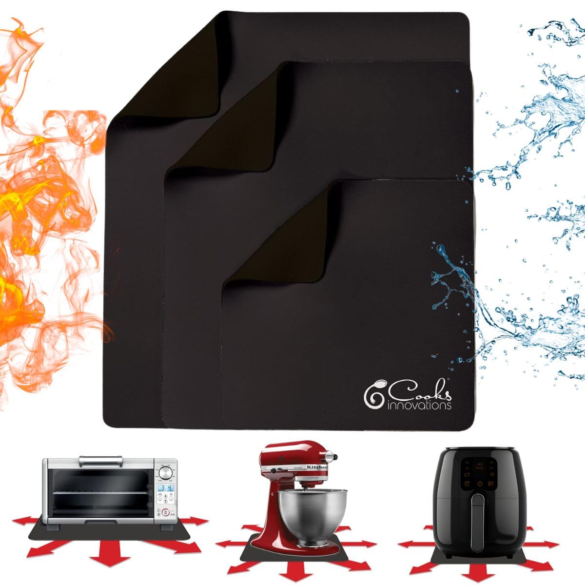 Cooks Innovations 3 Pack Heat Resistant Mats for Countertop, Air Fryer Heat Pad Protector, Appliance Sliders for Kitchen, Sliding Function for Air Fryer, Coffee Maker