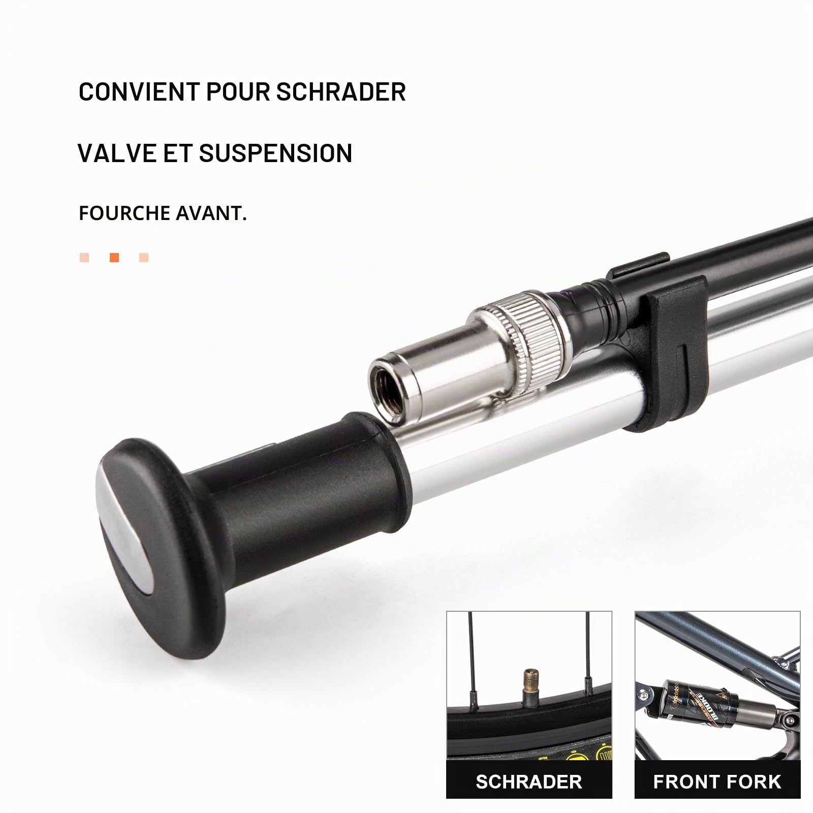 CXWXC Pompe à vélo à jambe de force avec manomètre - Pompe submersible compacte pour VTT et vélo électrique - Pompe d'amortisseur de vélo en aluminium avec 300 PSI