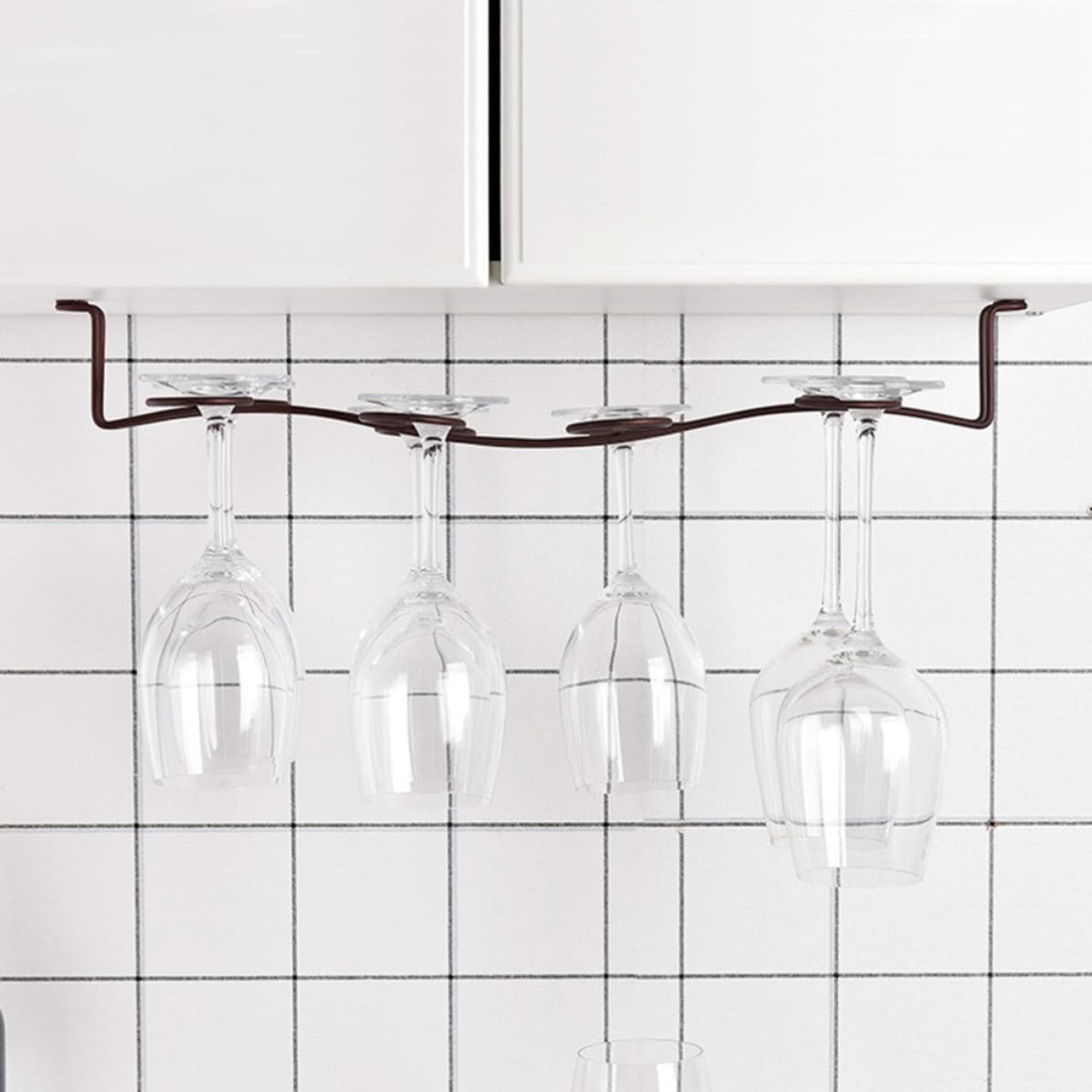 Creative Iron Wine Glass Holder Rack Hanging Upside down Stemware Display Shelf for Home and Restaurant, Stable Storage Stylish Black Frame Wine Cup Rack