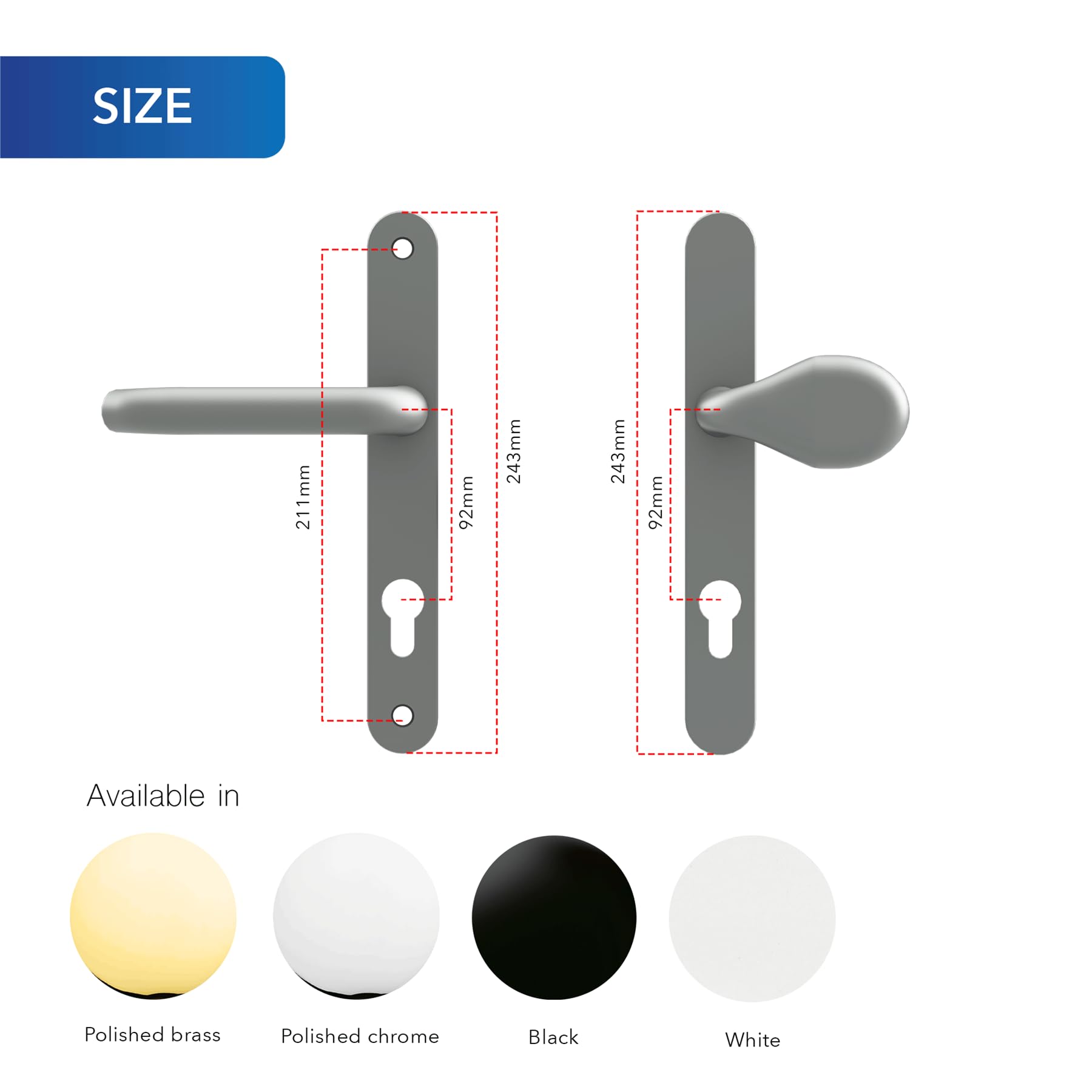 XFORT Uros Black Inline UPVC Door Handle, (PZ 92mm, Screw Hole Distance 211mm, Overall 243mm) Aluminium Lever/Pad UPVC - Image 4