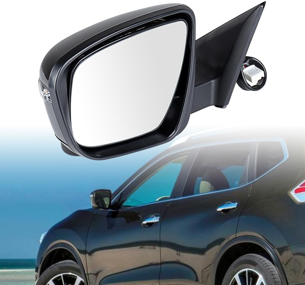 Astra Depot Left Driver Side Mirror NI1320289 963026FL0A Compatible for 2014-2019 Nissan X-Trail T32 Rogue Sport, Black Housing w/ 360° Camera, Heated, Power Folding, Turn Signal Lights, 13-Pin Plug