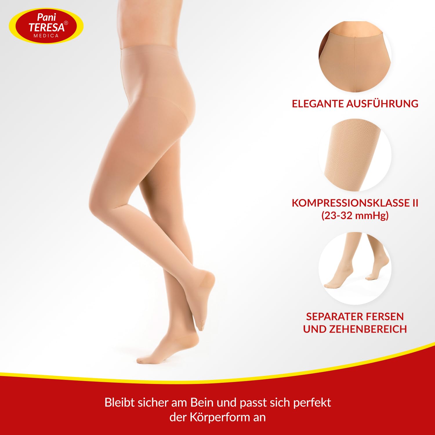 Kompressionsstrumpfhose medizinisch (15-21 mmHg, Klasse 1) für Damen - Thrombosestrümpfe gegen Krampfadern - Stützstrumpfhose