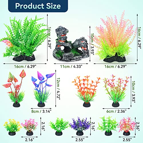 Borlech Aquarium Rock Decorations And Fish Tank Plastic Plants Decor Set 13 Pieces #TOP2
