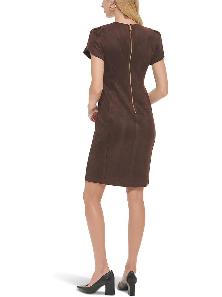 Brown Calvin Klein Suede Tulip Sleeve Sheeth