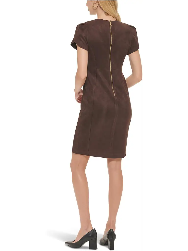 Calvin Klein Suede Tulip Sleeve Sheeth