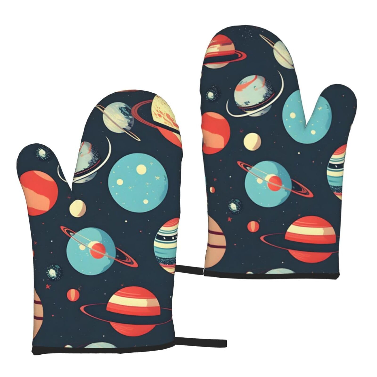 Outer Space Planet Print Heat Resistant Universal Fit Oven Microwave Gloves Home Cooking Baking Grilling